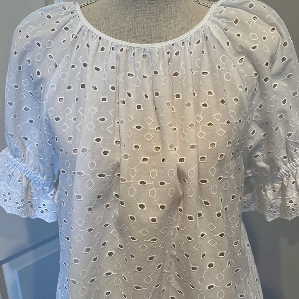 White cotton islet short sleeved blouse American Thread - Picture 3 of 7